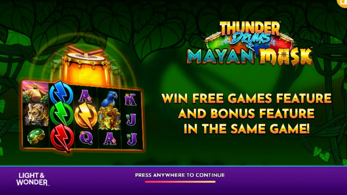 Interface do jogo Thunder Drums Mayan Mask em um dispositivo móvel